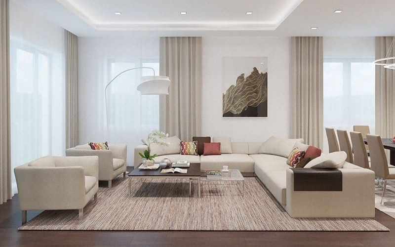 bố trí sofa phòng khách dạng vuông