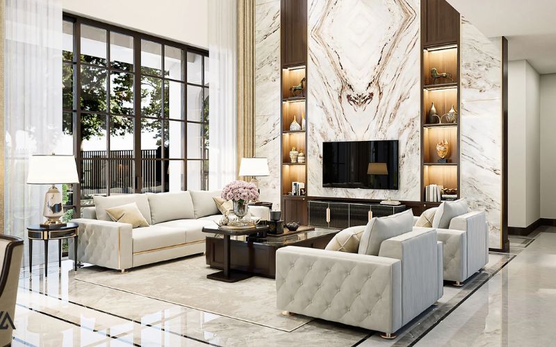 bố trí sofa phòng khách biệt phòng rộng