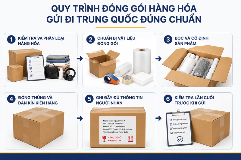 quy trình đóng gói hàng hóa gửi đi Trung Quốc